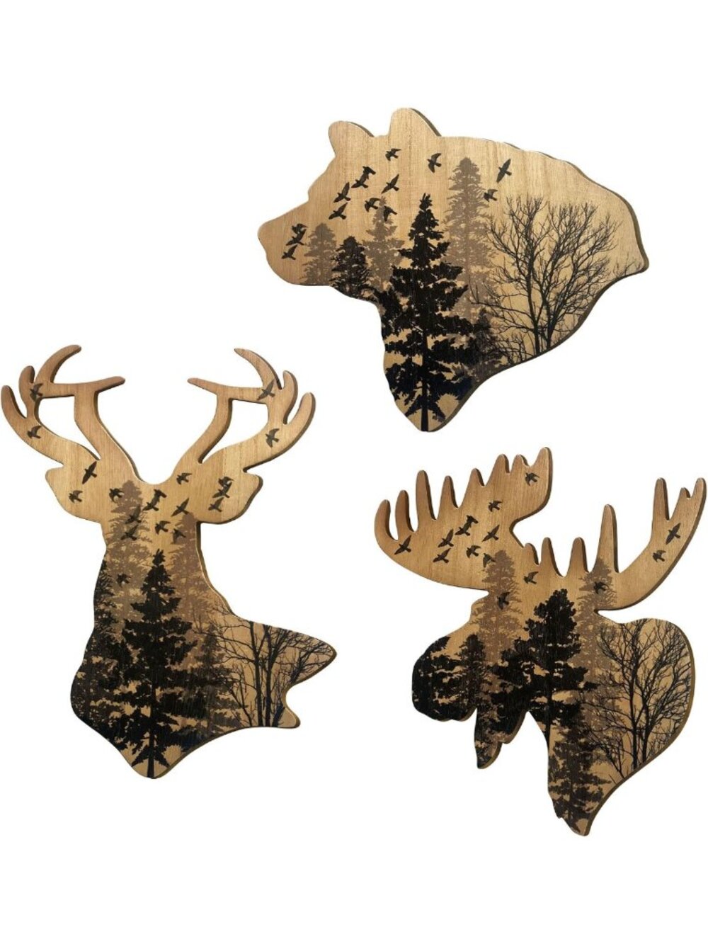 Rustic Woodland Wildlife Wall Decor - 3 Pack Animal Hanging Art for Cottage Home